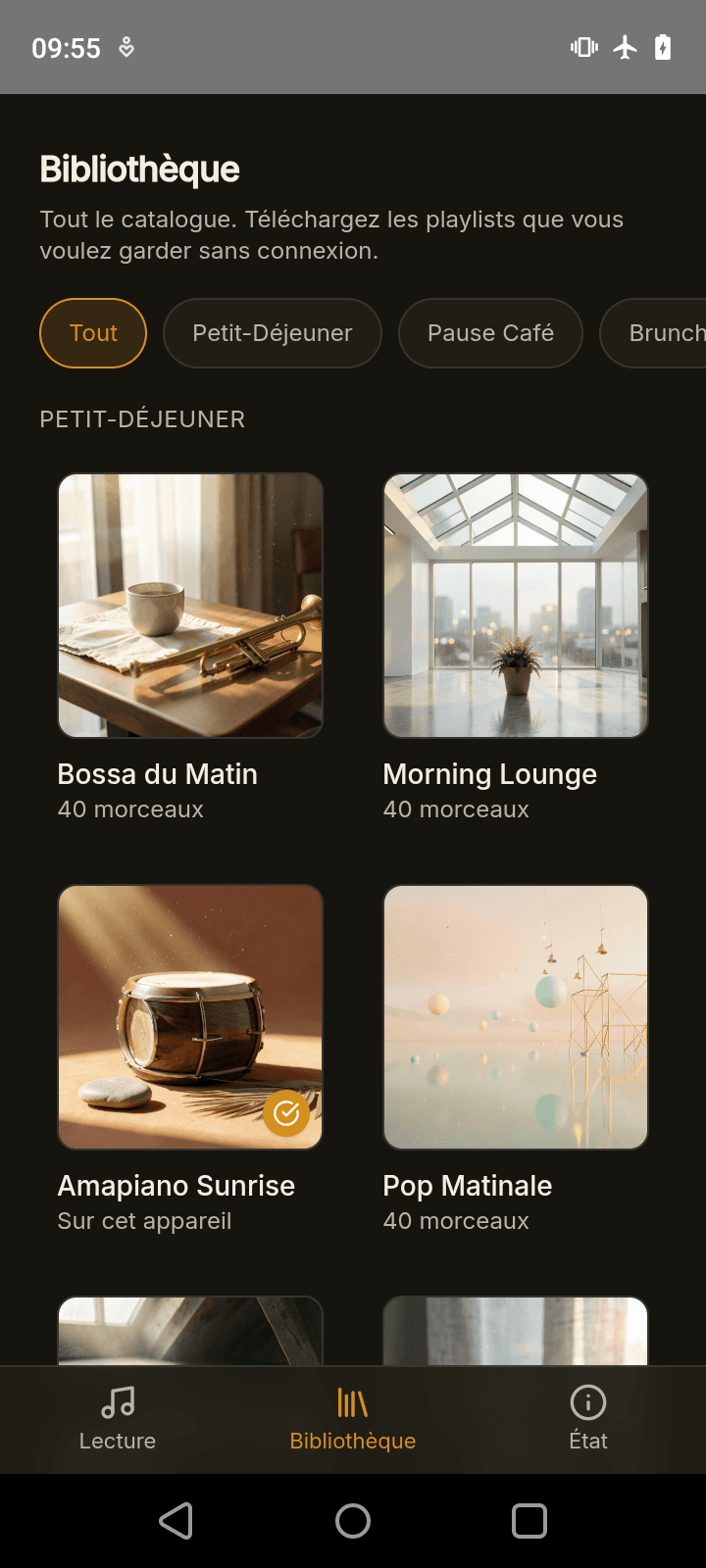 Bibliothèque Bourdonia affichée dans l’application Android